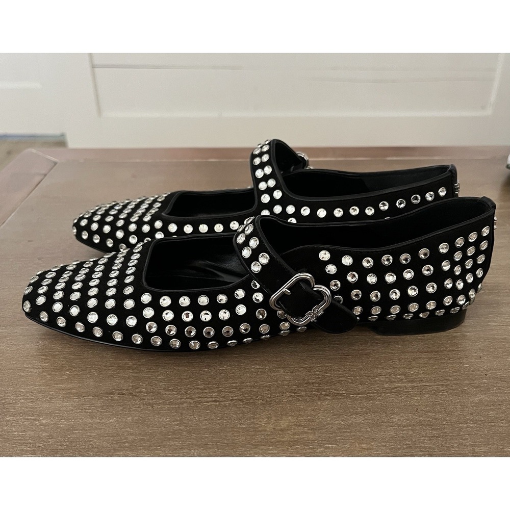 Sam Edelman Michaela Gem Mary Jane Flats Black Rhinestone Crystal Studded Sz 9.5